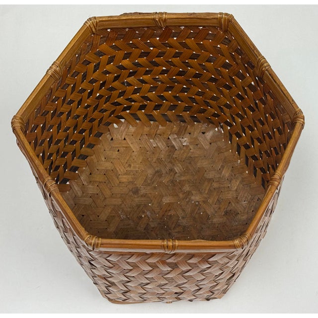 Vintage Hand Woven Split Reed Basket For Sale - Image 4 of 6