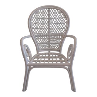 Vintage White Palm Beach Regency Rattan Peacock Chair For Sale