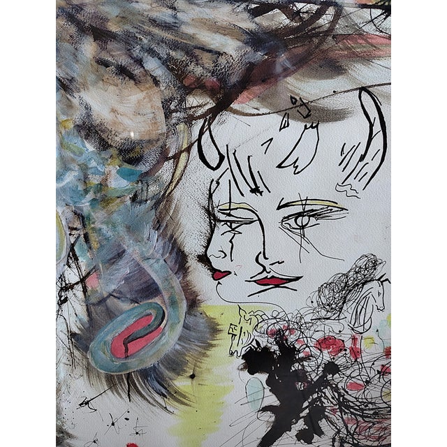 Rare and splendid drawing by Salvador Dali with his favorite themes represented here: the muse, the devil, the horse, the...