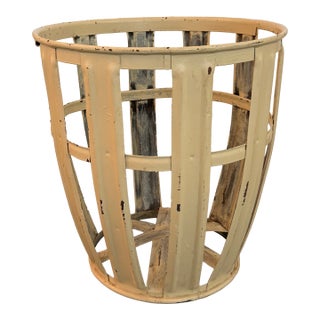 Mid 20th Century Industrial Farmhouse Strap Metal Factory Bin Basket For Sale