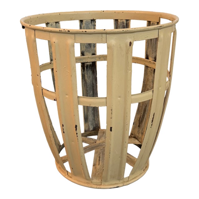 Mid 20th Century Industrial Farmhouse Strap Metal Factory Bin Basket For Sale