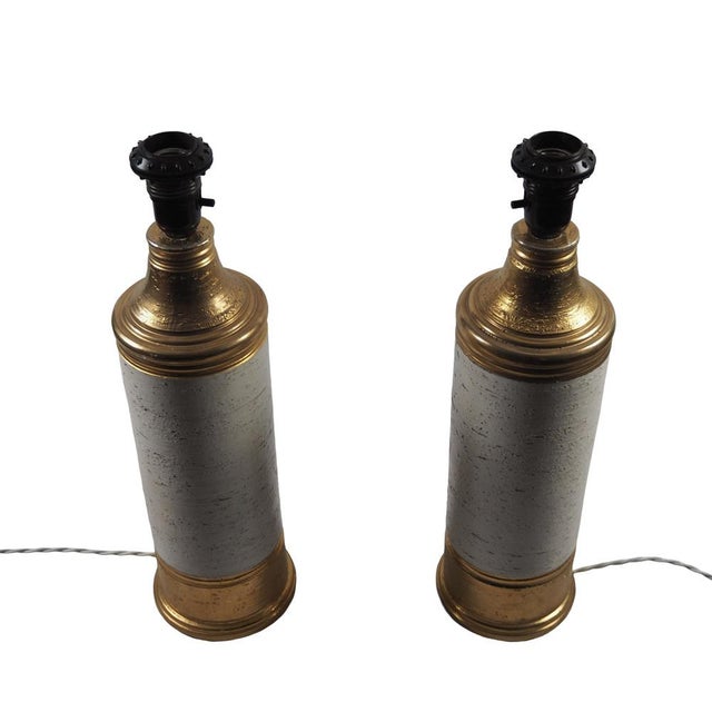 Mid-Century Modern Sculptural Cream and Gold Ceramic Table Lamps by Bitossi for Bergboms, Italy, 1960s, Set of 2 For Sale - Image 3 of 11