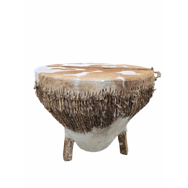 Vintage African Tribal Cowhide Drum Side Tables - Set of 2 For Sale - Image 4 of 12