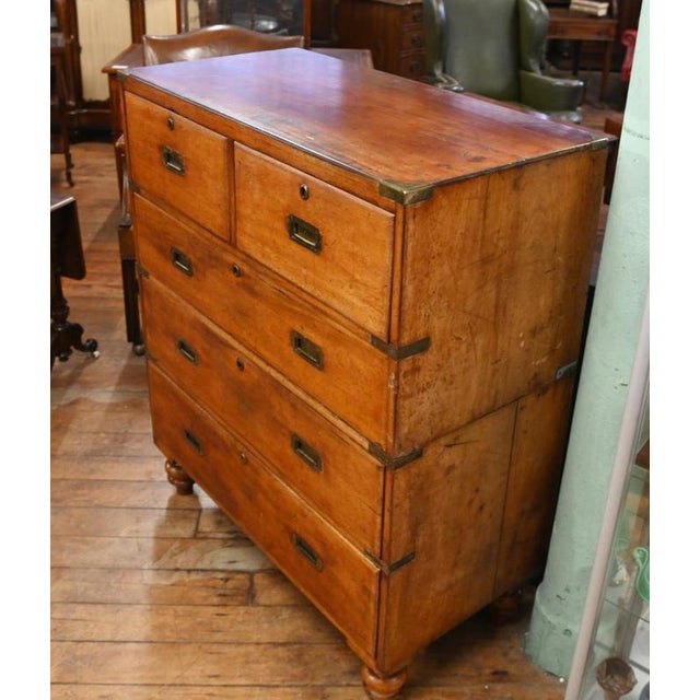 Gorgeous two part military campaign chest on bun feet mahogany Circa 1810 Classic campaign look with metal reinforced...