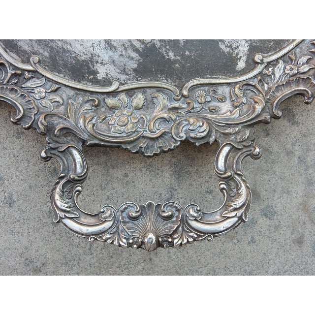 1950s Enormous Ornate Silverplate Serving Bar Tray Dated 1955 For Sale - Image 5 of 9