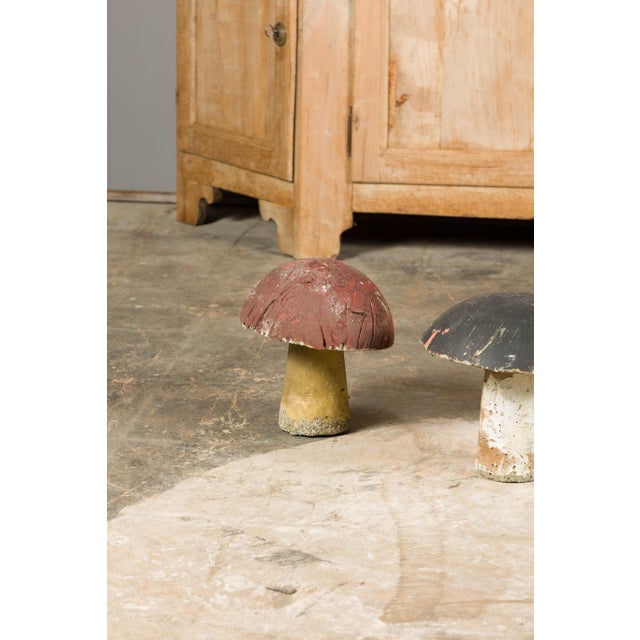 Mid 20th Century Set of Three American Midcentury Painted Concrete Mushroom Garden Ornaments For Sale - Image 10 of 12