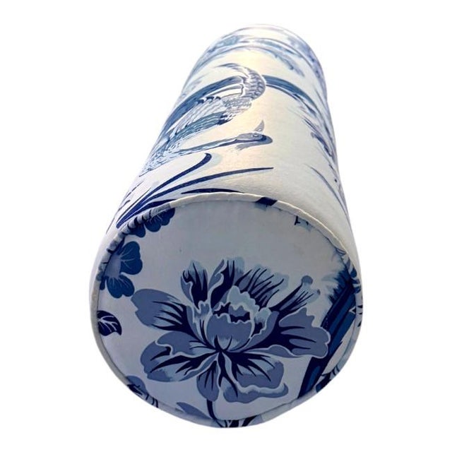 Chinoiserie Blue & White Chinoiserie Bolster Pillow – Bird & Botanical Motif For Sale - Image 3 of 6