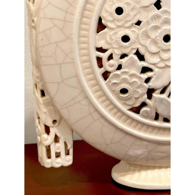 1920s French Art Deco Pierced Moon Flask Vases by, Henri Chaumeil - A Pair For Sale - Image 11 of 13