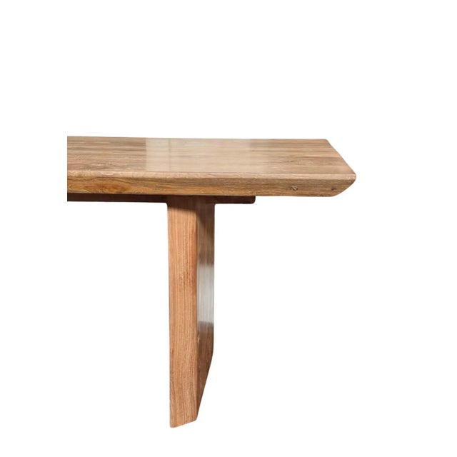 Brown Large Teak Wood Table, Natural Finish, Hand-Crafted Modern Organic, Angled Edges For Sale - Image 8 of 12
