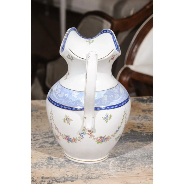 White Vintage English Booth's China Pink Roses, Blue & White Pheasants Pitcher For Sale - Image 8 of 12