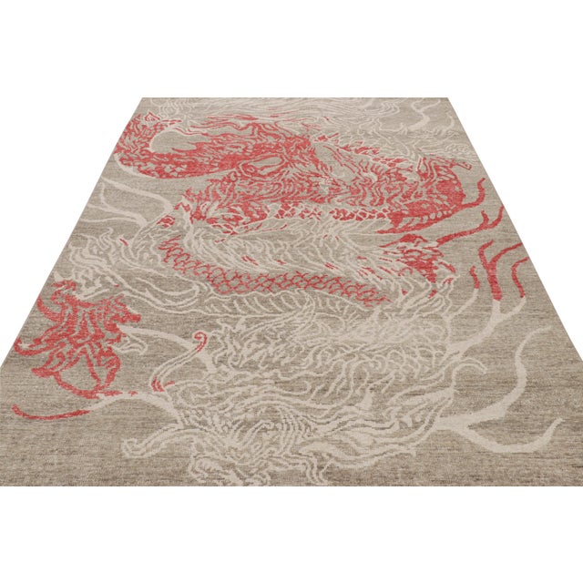 2010s Rug & Kilim’s Distressed Dragon Rug in Red, Gray and White Pictorial Patterns For Sale - Image 5 of 7