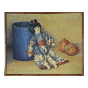 A French Oil on Canvas Japanese Style Painting of a Doll