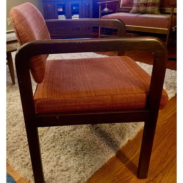 1950s Mid Century Modern Sculpted Walnut Edward Axel Roffman Orange Tweed Armchair For Sale - Image 5 of 9