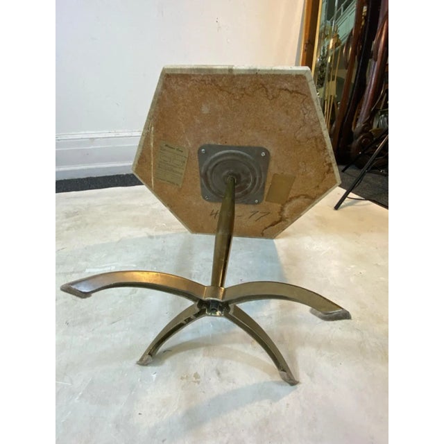 White 1960s Mid-Century Modern Hexagonal Diamond Patterned Travertine Top Table For Sale - Image 8 of 10