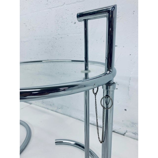 Eileen Gray E 1027 Style Adjustable Chrome and Glass Side Tables - a Pair For Sale - Image 10 of 11