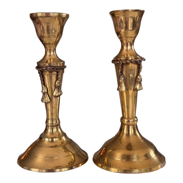 Vintage Hollywood Regency Style Brass Candle Holders - a Pair For Sale