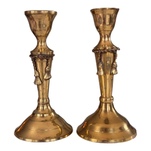 Vintage Hollywood Regency Style Brass Candle Holders - a Pair