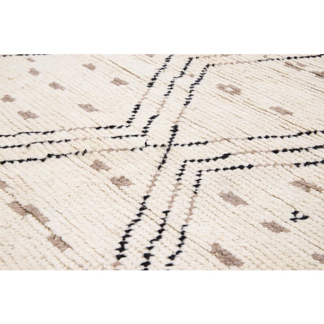 Contemporary Moroccan Style Handmade Ivory Wool Rug With Tribal Design For Sale - Image 10 of 13