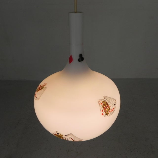 Murano Pendant Lamp with Playing Card Images in Opaline Glass, 1960s For Sale - Image 6 of 18