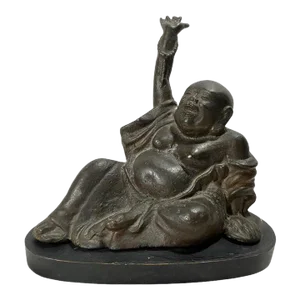 Chinese Qing Dynasty Bronze Statue of Seated Happy Maitreya Buddha.