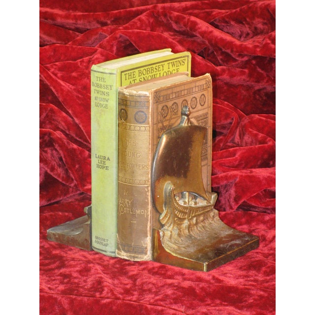 Early 20th Century Norse Ship Boat Schooner Sailing Book Ends Bradley & Hubbard B&H Brass Plated For Sale - Image 9 of 11