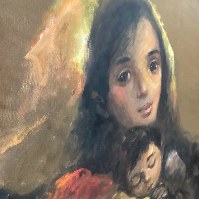 Original Oil Painting on Canvas “ Mother and Boy “ by Salvador Cabrera (1929-1986) Circa 1970 For Sale In Chicago - Image 6 of 12