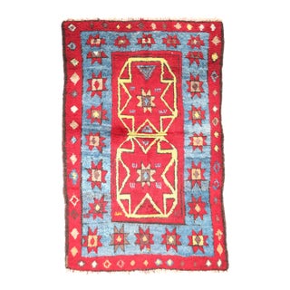 Vintage to Antique Konya Tribal Rug – Pure Wool, Bold Anatolian Geometry -3' X 5' For Sale