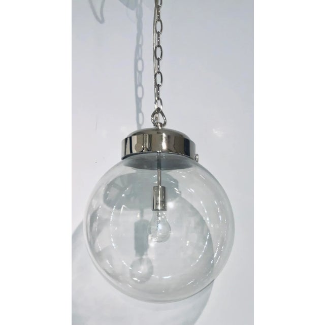 Modern Glass and Nickel Bulbous Reeves Pendant Light For Sale - Image 4 of 4