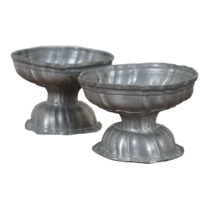 Antique 18th Century Pewter Pedestal Master Salt Cellar Trencher Bowls Cups- Set of 2