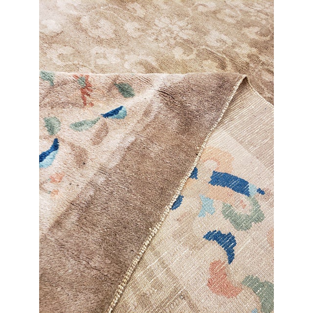 Tan 9′ × 11′8″ Antique Chinese Traditional Handmade Rug - Size Cat. 9x12 For Sale - Image 8 of 8