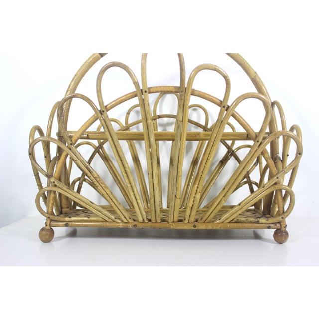 Vintage Fan Style Bent Bamboo Magazine Rack Holder For Sale - Image 13 of 13