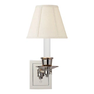 Visual Comfort Signature Single Swing Arm Sconce in Polished Nickel with Linen Shade For Sale