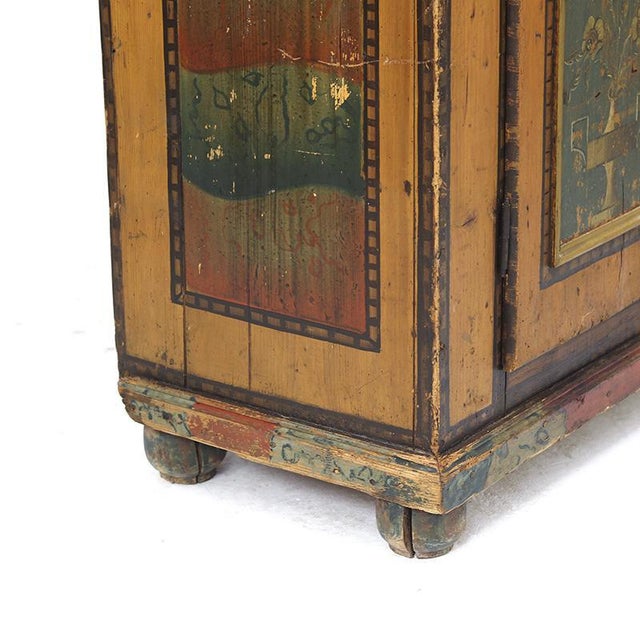 Antique Rustic Farmhouse Folk Art Painted Bridal Cabinet, 1822 For Sale - Image 4 of 18