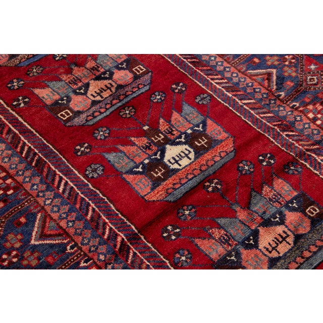 Red Handmade Designed Hamadan Wool Runner From the 1960s For Sale - Image 9 of 11