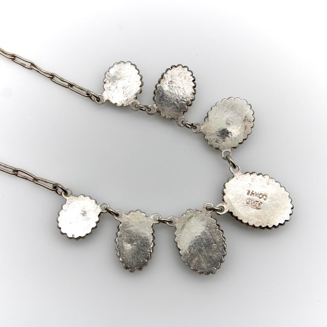 1930s 1930s Retro Taxco 980 Silver Graduated Opal Cabochon Necklace For Sale - Image 5 of 9