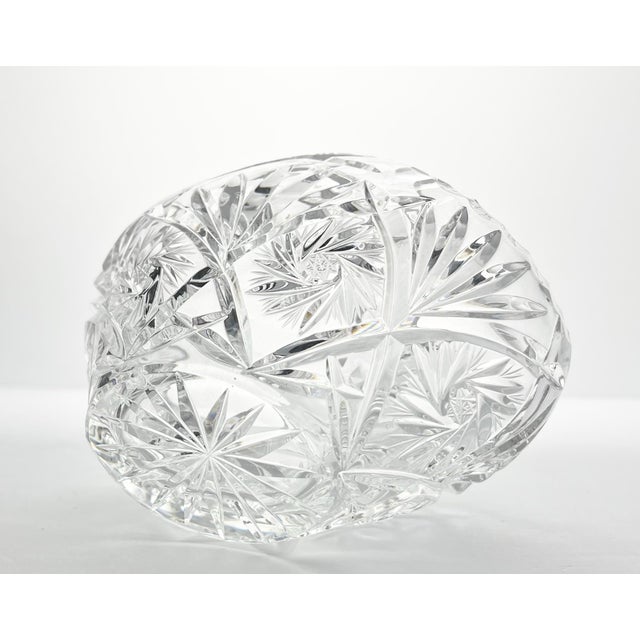 1960s Vintage Crystal Basket Bowl W/Handle 6” Pinwheel & Fan Cuts For Sale - Image 9 of 9