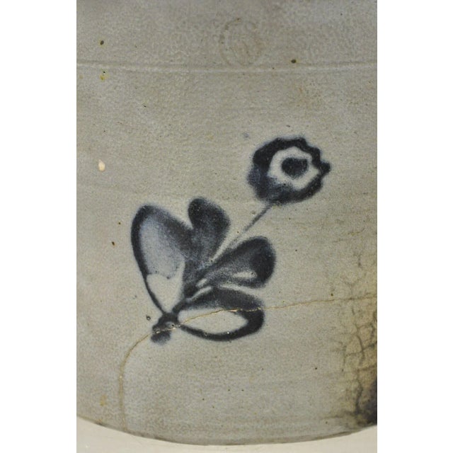 Antique Stoneware Salt Glazed 9" Round Pottery Crock Pot With Blue Flower For Sale - Image 11 of 12
