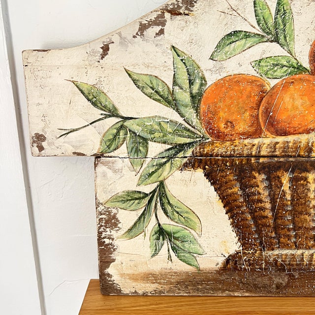 Late 20th Century Italian Hand Painted Decorative Wood Panel With Basket of Oranges Made for Vietri For Sale - Image 5 of 9