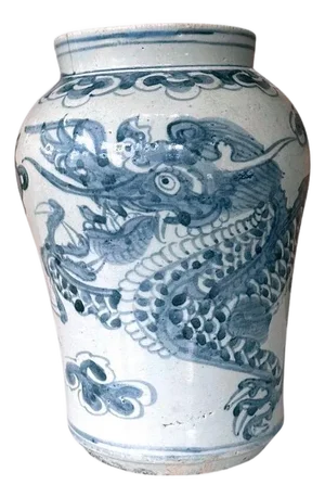 19th Century Korean White and Blue Porcelain Jar with Dragon Joseon Dynasty