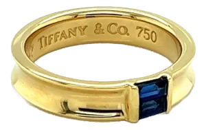 Tiffany & Co. Baguette Sapphire 18k Yellow Gold Concave Band Ring - Size 6