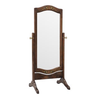 Mid 20th Century Hand-Painted Victorian Revival Cheval Mirror – Solid Wood Freestanding Floor Mirror For Sale