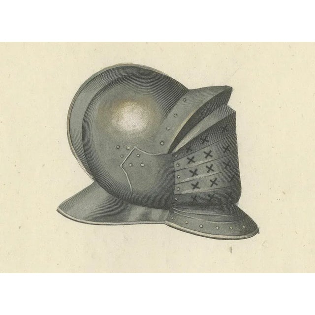Mid 19th Century Ornate Knightly Helmets with Plumes, 1842, Lithograph For Sale - Image 5 of 7