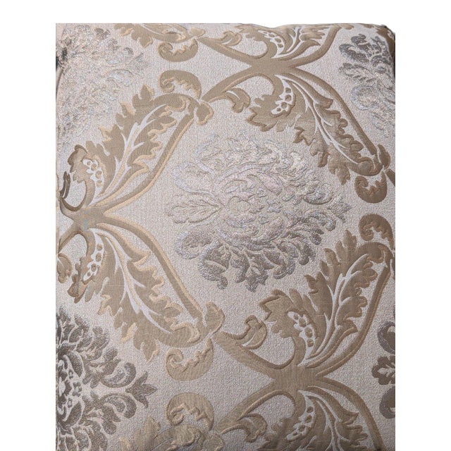 Late 20th Century French Provincial Louis XV Style Carved Wingback Bergère Chair in Damask For Sale In Los Angeles - Image 6 of 12