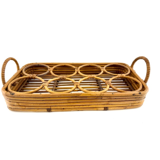 1960s Mid-Century Modern Rattan Drink Caddy With Wine Bottle Rack For Sale In Little Rock - Image 6 of 12