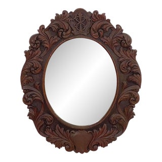 Black Forest Oval Beveled Mirror With Hand Carved Frame (H 25 1/2 X W 20 1/2) For Sale
