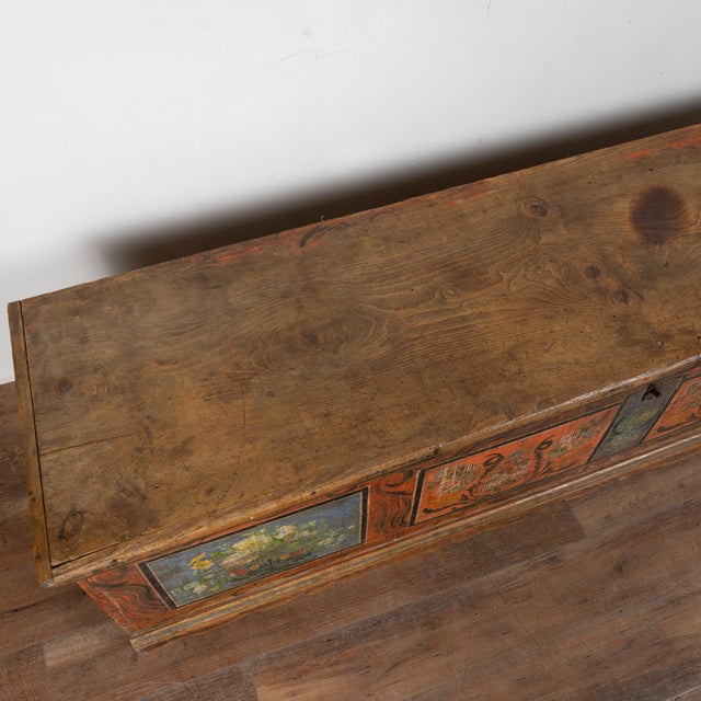 Late 19th Century Long Narrow Hand Painted Pine Trunk Bench, Dated 1889 For Sale - Image 5 of 16