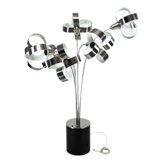 Space Age Italian Metal Floor Lamp with Floral Shades, 1970s For Sale