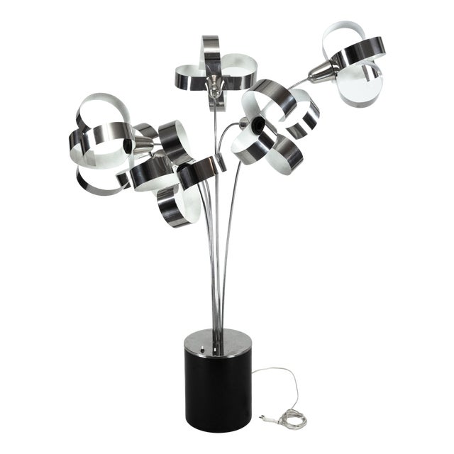 Space Age Italian Metal Floor Lamp with Floral Shades, 1970s For Sale