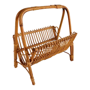 Franco Albini Style Rattan and Bamboo Magazine Rack