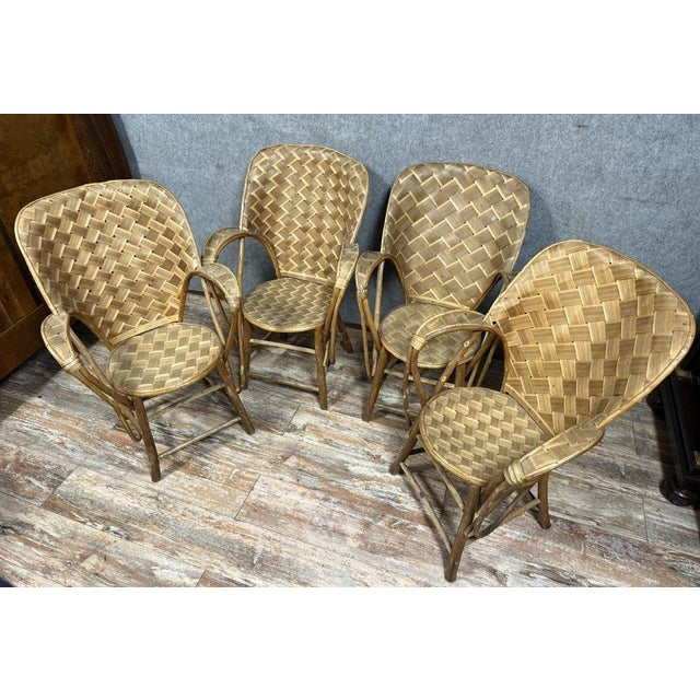 Armchairs in Woven Chestnut and Bentwood, 1950s, Set of 4 For Sale - Image 6 of 8